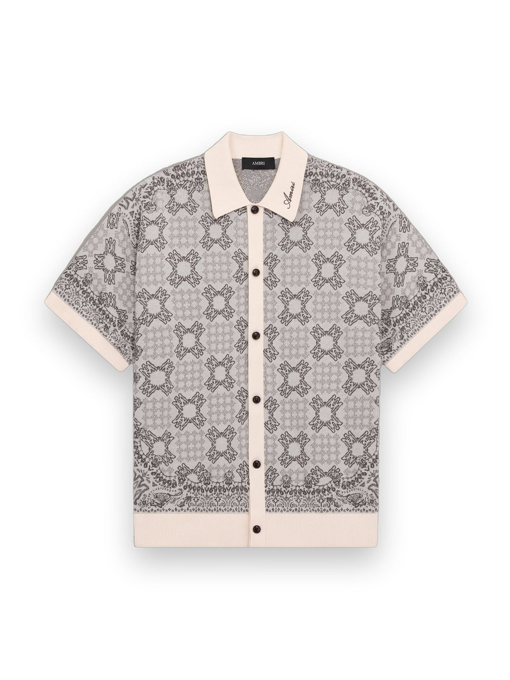 AMIRI MA QUAD CHECK MESH KNIT SHIRT ALABASTER