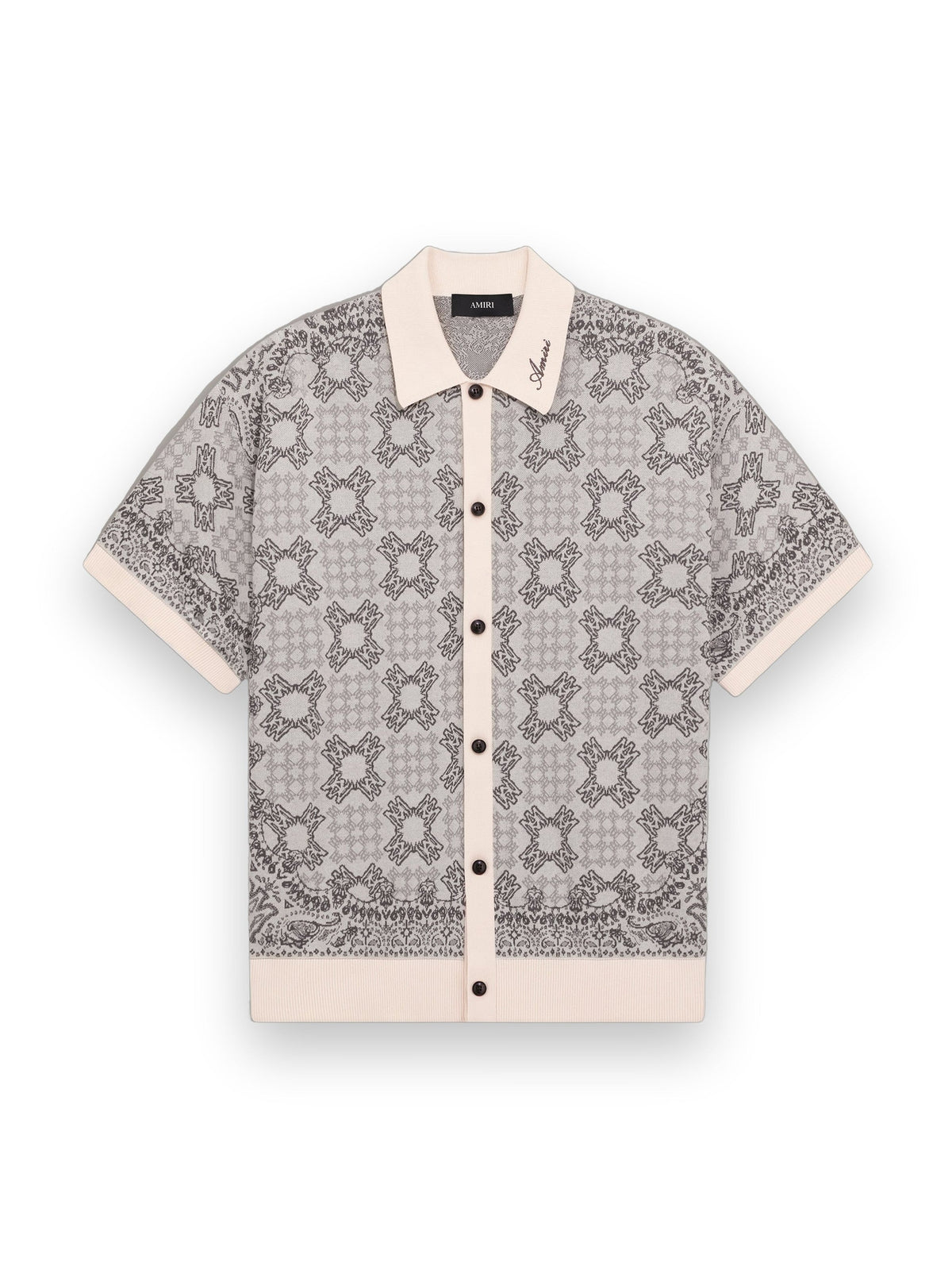 AMIRI MA QUAD CHECK MESH KNIT SHIRT ALABASTER