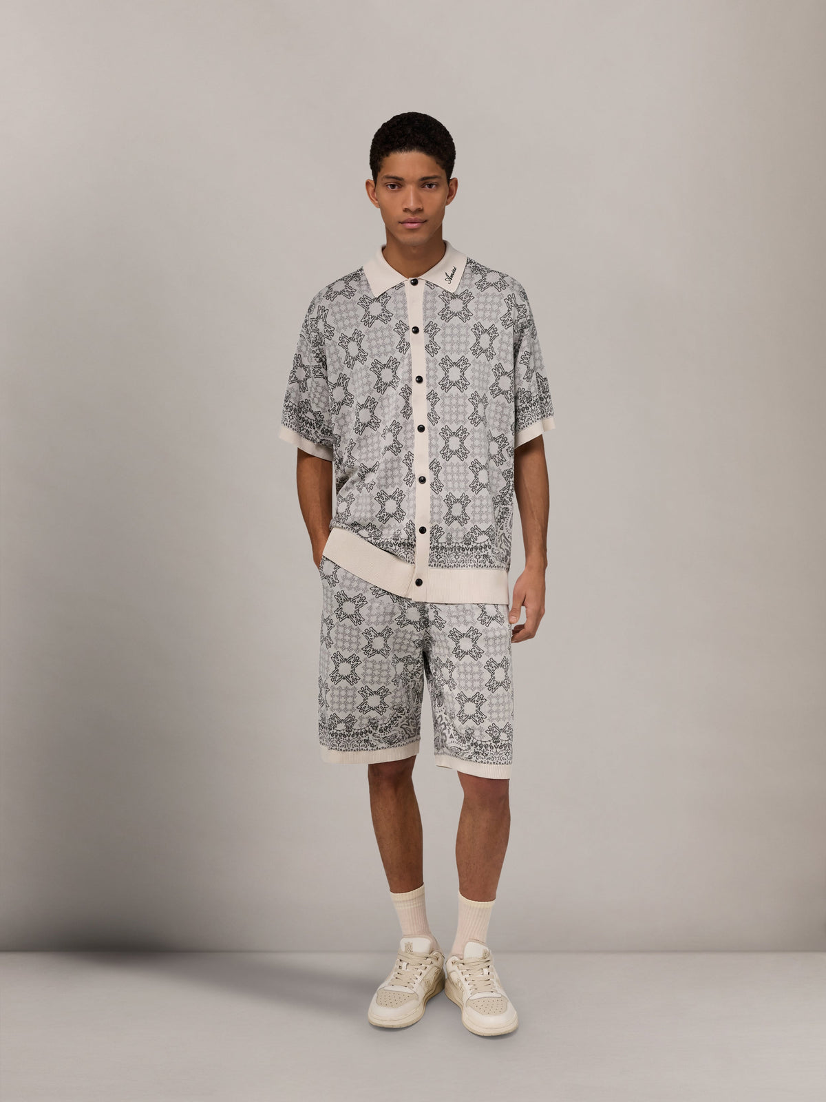 AMIRI MA QUAD CHECK MESH KNIT SHIRT ALABASTER — vista 2