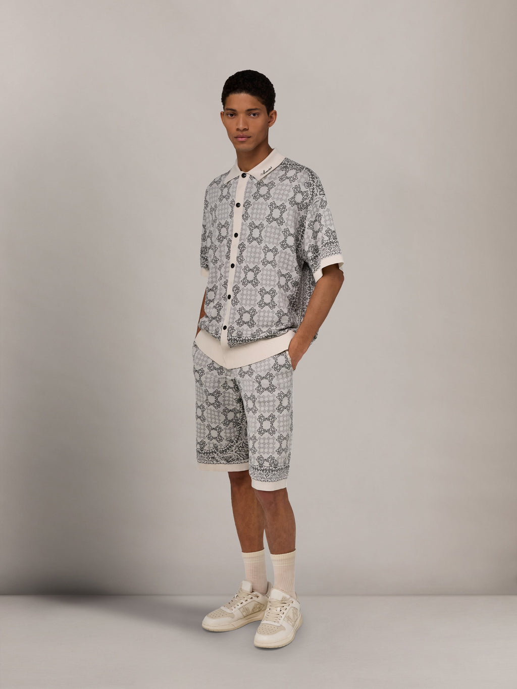 AMIRI MA QUAD CHECK MESH KNIT SHIRT ALABASTER — vista 3