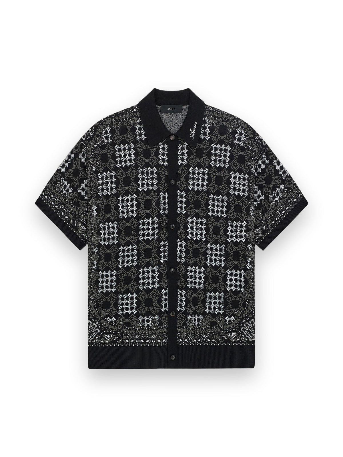 AMIRI MA QUAD CHECK MESH KNIT SHIRT BLACK