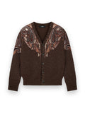 AMIRI BEADED PAISLEY KNIT CARDIGAN HUSK