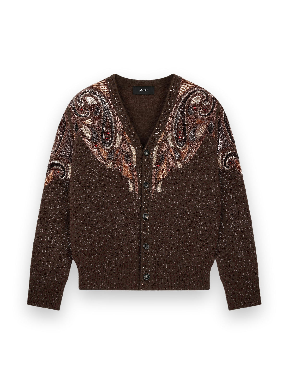 AMIRI BEADED PAISLEY KNIT CARDIGAN HUSK