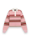 AMIRI STRIPED OVERSIZED LONG SLEEVE POLO PINK