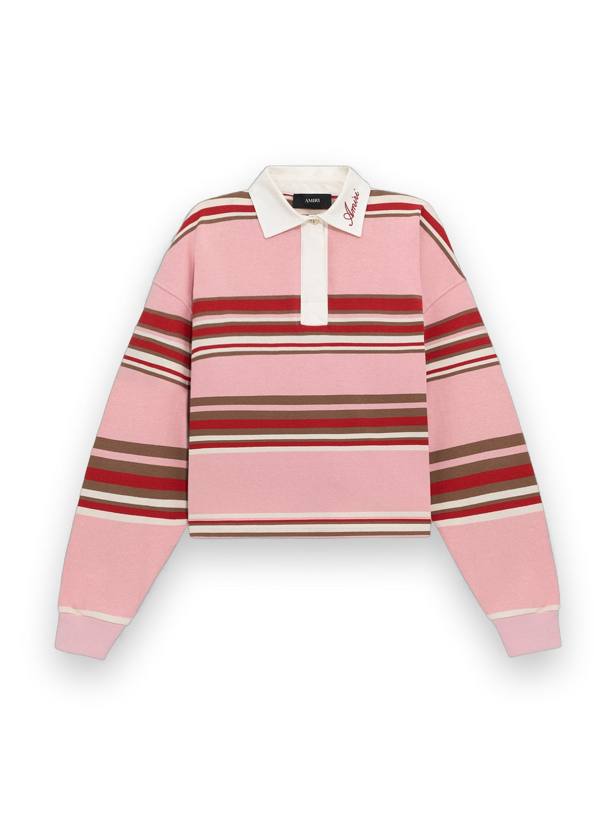 AMIRI STRIPED OVERSIZED LONG SLEEVE POLO PINK