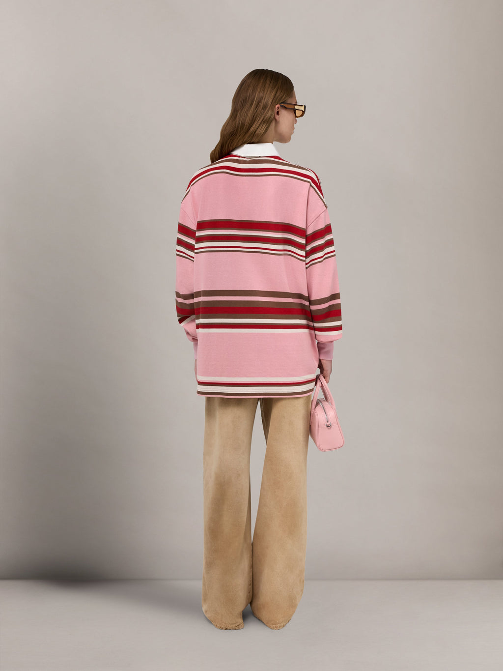 AMIRI STRIPED OVERSIZED LONG SLEEVE POLO PINK — vista 4