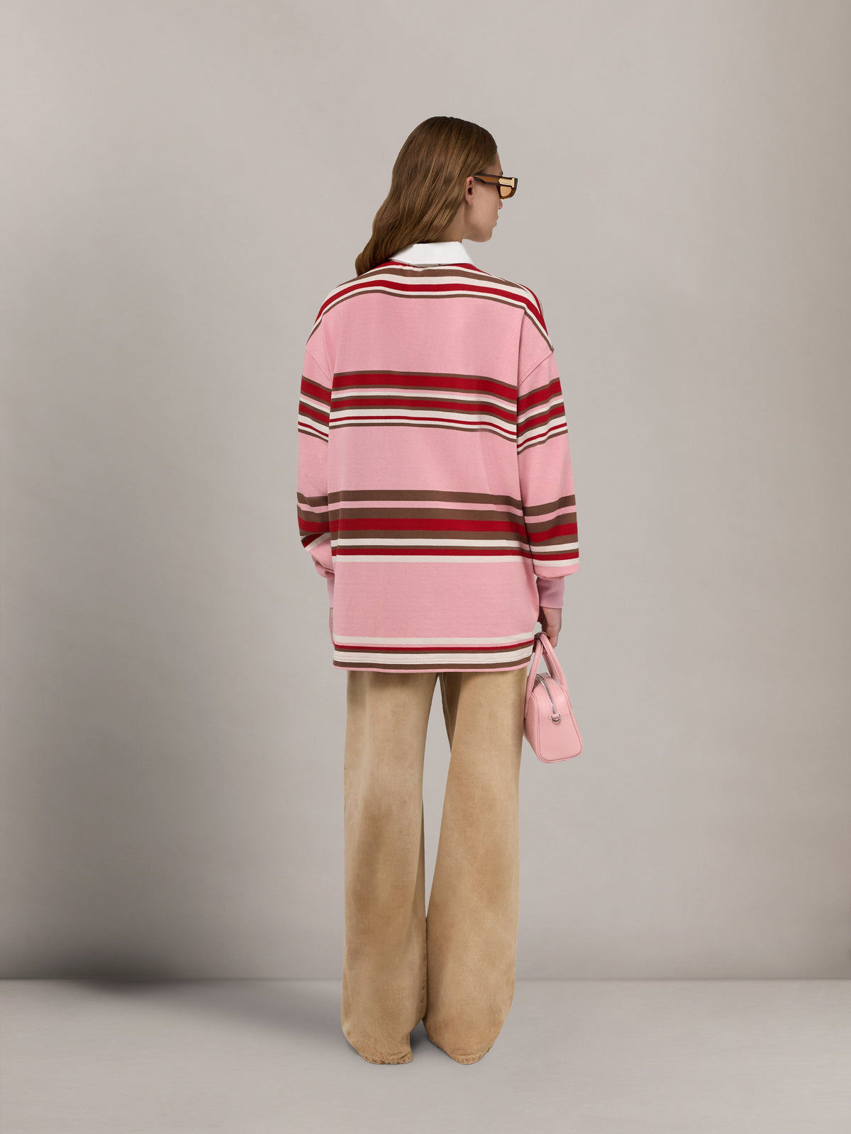 AMIRI STRIPED OVERSIZED LONG SLEEVE POLO PINK — vista 4