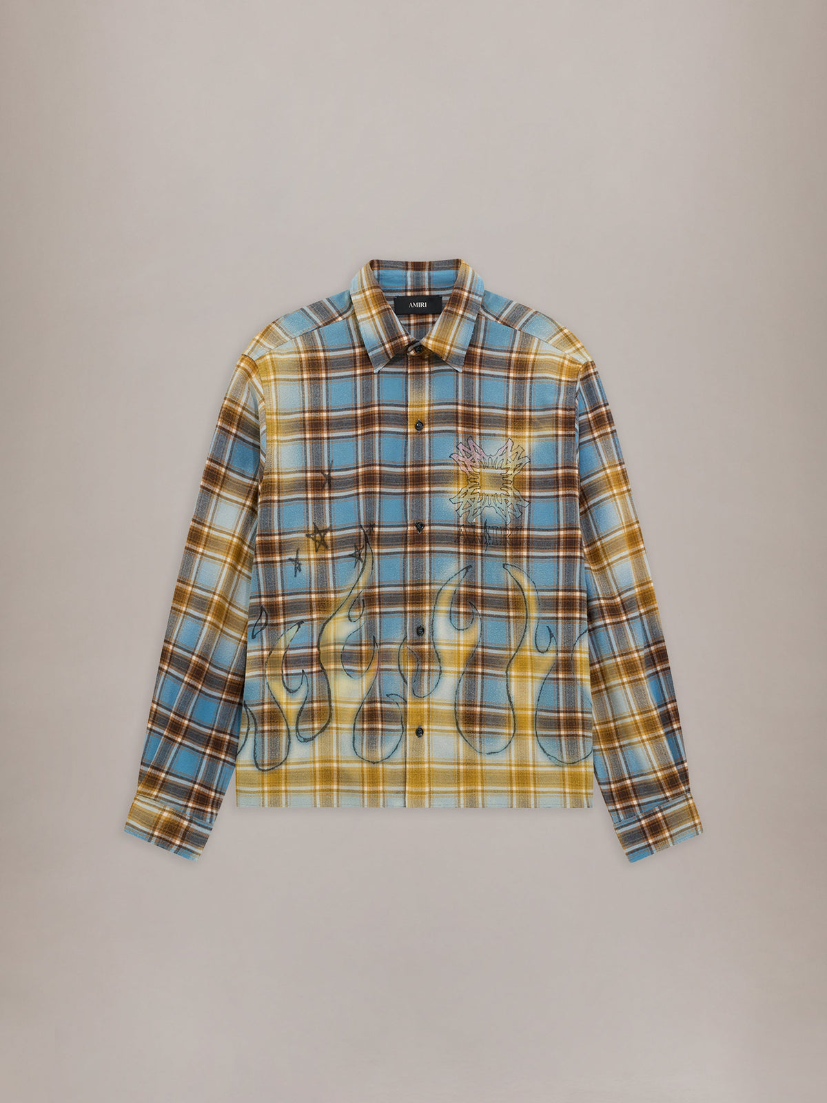 AMIRI MA QUAD BLEACHED FLANNEL BLUE
