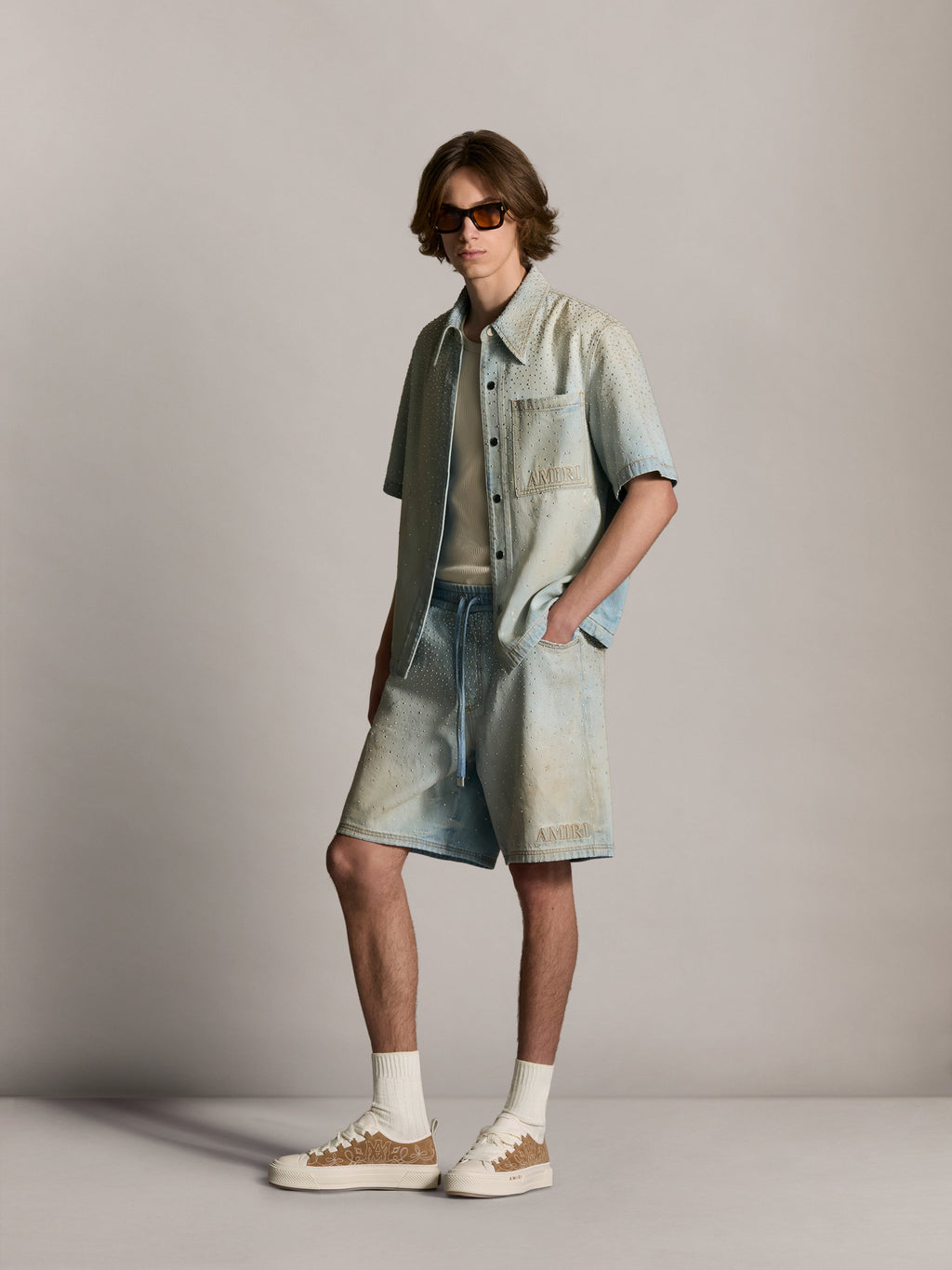AMIRI CRYSTALS OVERSIZED DENIM SHIRT PERFECT ANTIQUE INDIGO — vista 3