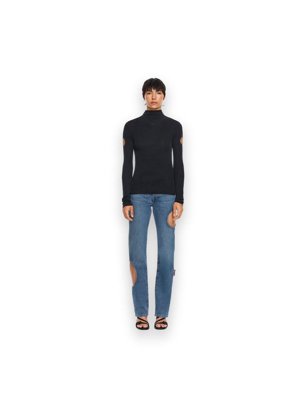 OFF-WHITE CUPRO RIB METEOR LONG SLEEVE TOP BLACK-BLACK