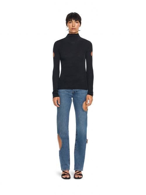 OFF-WHITE CUPRO RIB METEOR LONG SLEEVE TOP BLACK-BLACK