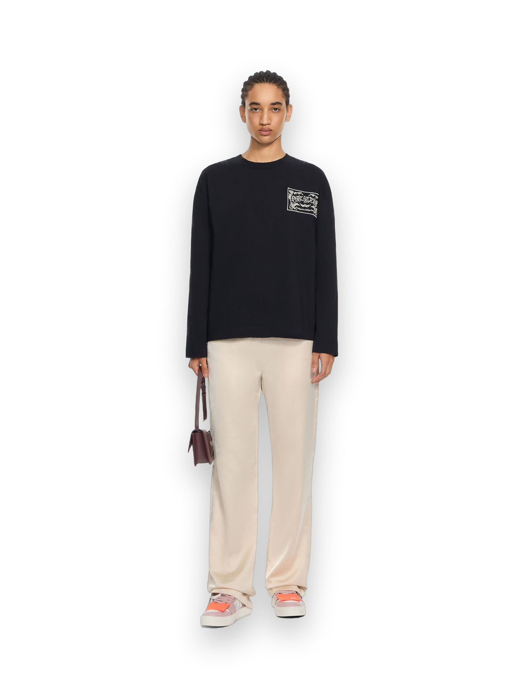 OFF-WHITE EMBROIDERED PAISLEY LOGO LONG SLEEVE T-SHIRT BLACK-BLACK