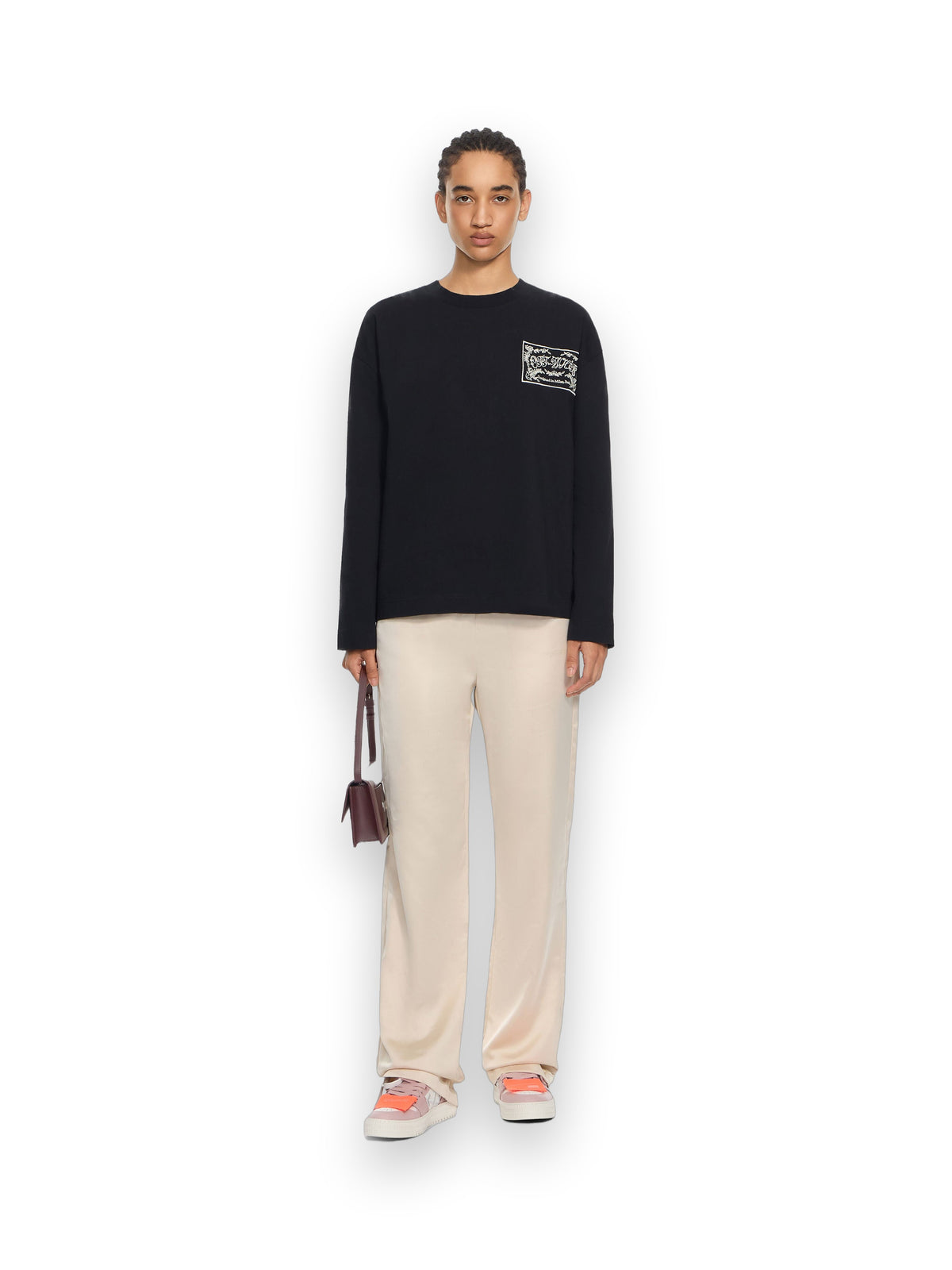 OFF-WHITE EMBROIDERED PAISLEY LOGO LONG SLEEVE T-SHIRT BLACK-BLACK