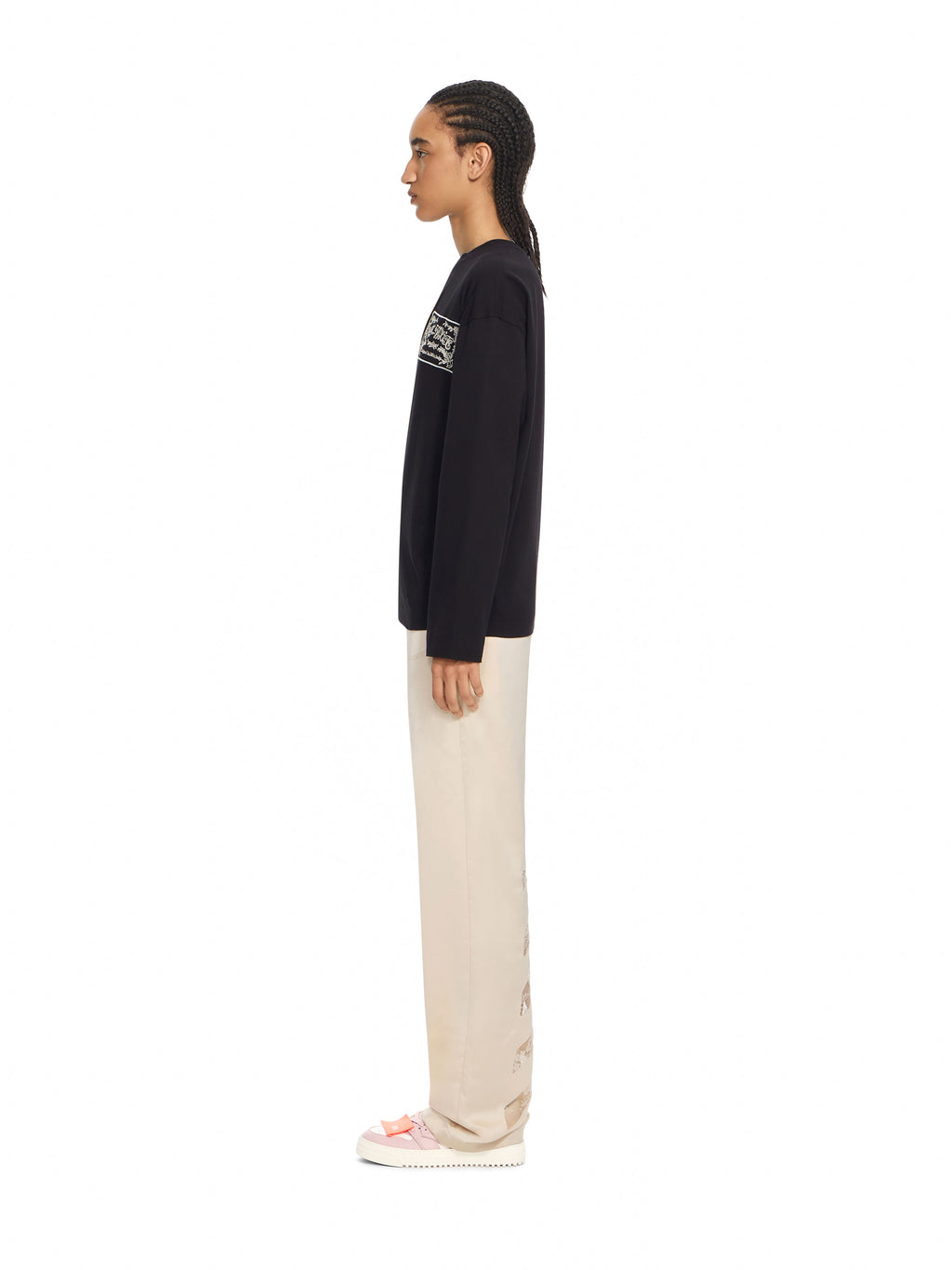 OFF-WHITE EMBROIDERED PAISLEY LOGO LONG SLEEVE T-SHIRT BLACK-BLACK — vista 3