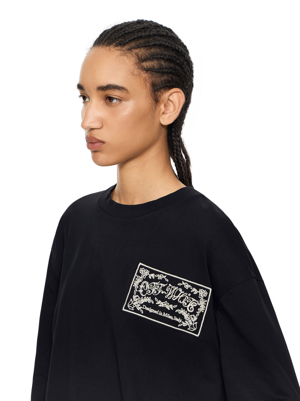 OFF-WHITE EMBROIDERED PAISLEY LOGO LONG SLEEVE T-SHIRT BLACK-BLACK — vista 5
