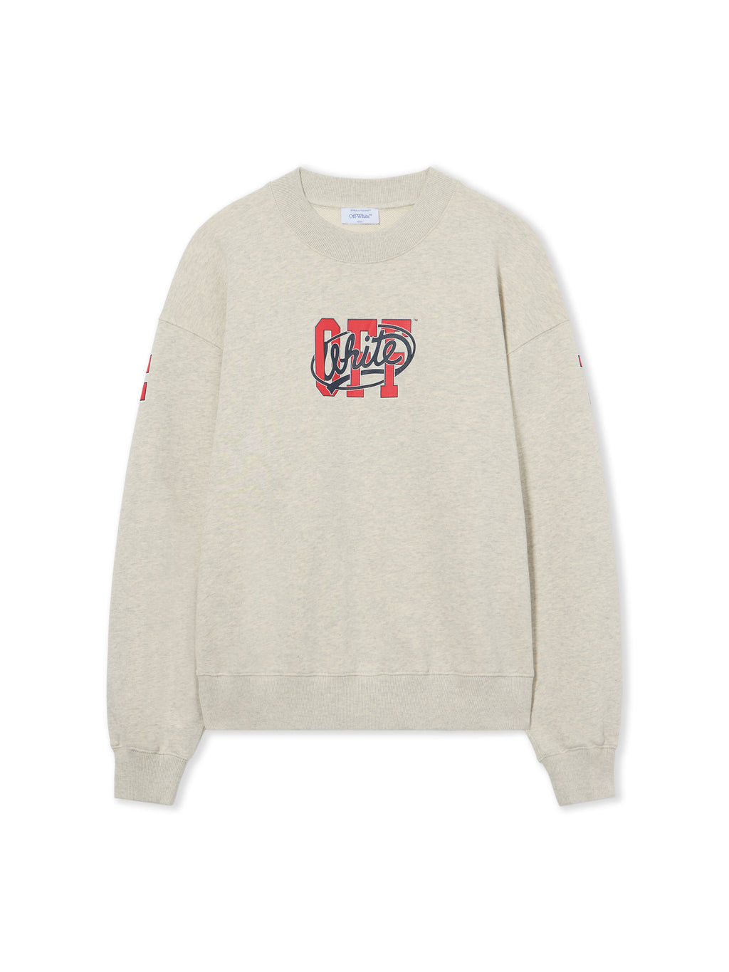 OFF-WHITE OFF COLLEGE OVERSIZED CREWNECK GREY MELANGE HIGH RISK RED — vista 2