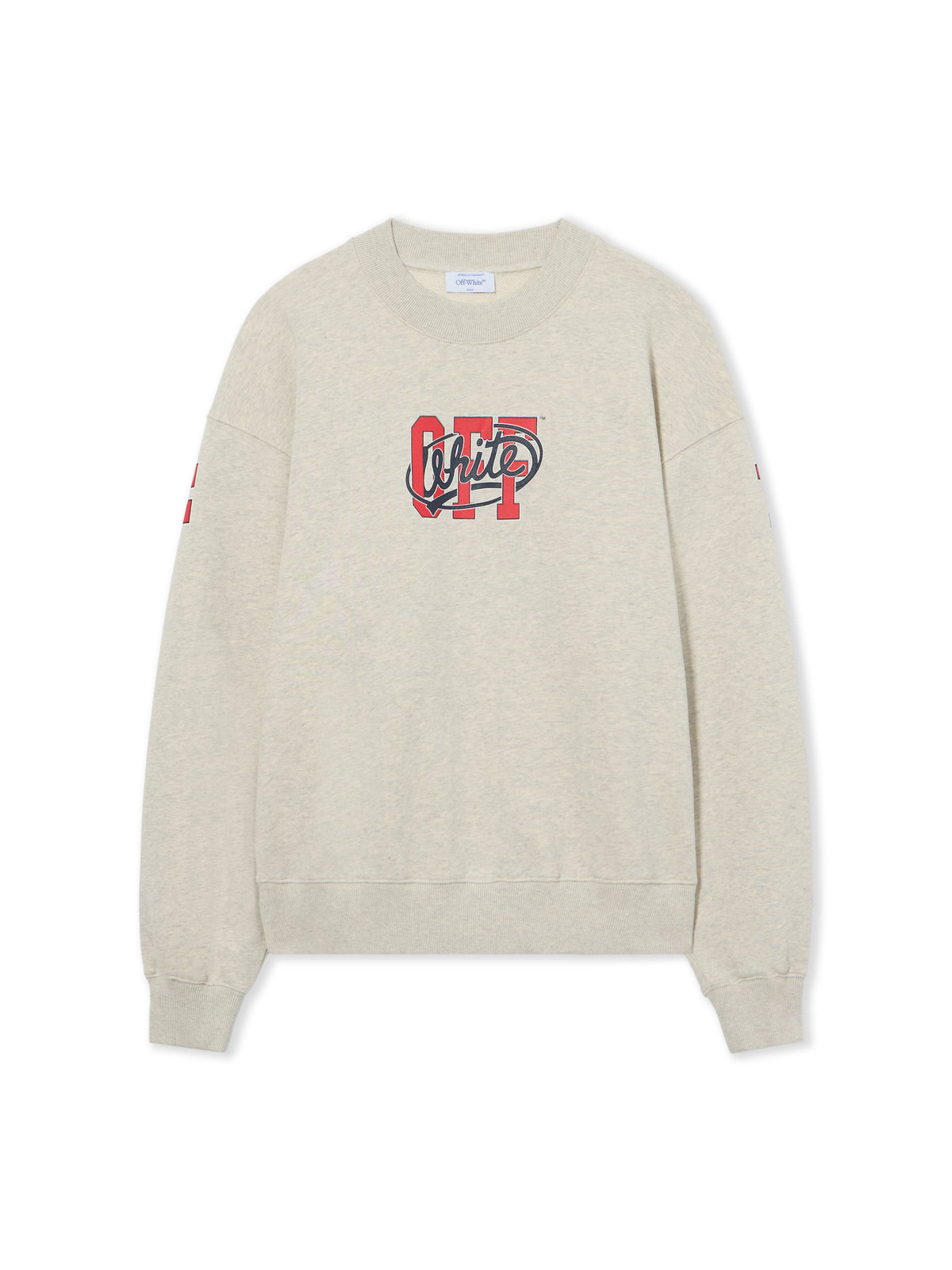 OFF-WHITE OFF COLLEGE OVERSIZED CREWNECK GREY MELANGE HIGH RISK RED — vista 2