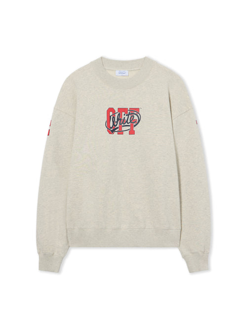 OFF-WHITE OFF COLLEGE OVERSIZED CREWNECK GREY MELANGE HIGH RISK RED — vista 2