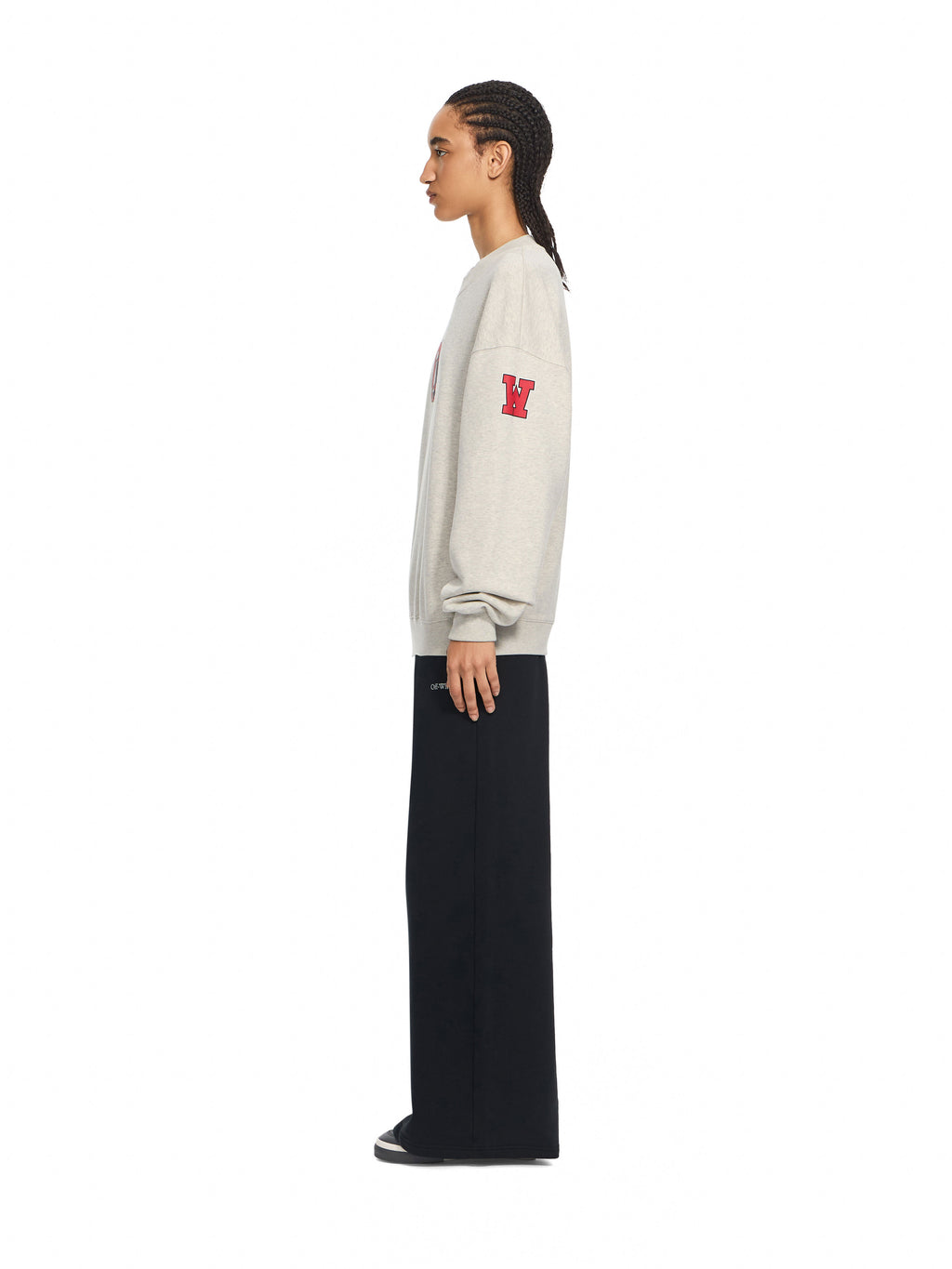 OFF-WHITE OFF COLLEGE OVERSIZED CREWNECK GREY MELANGE HIGH RISK RED — vista 3