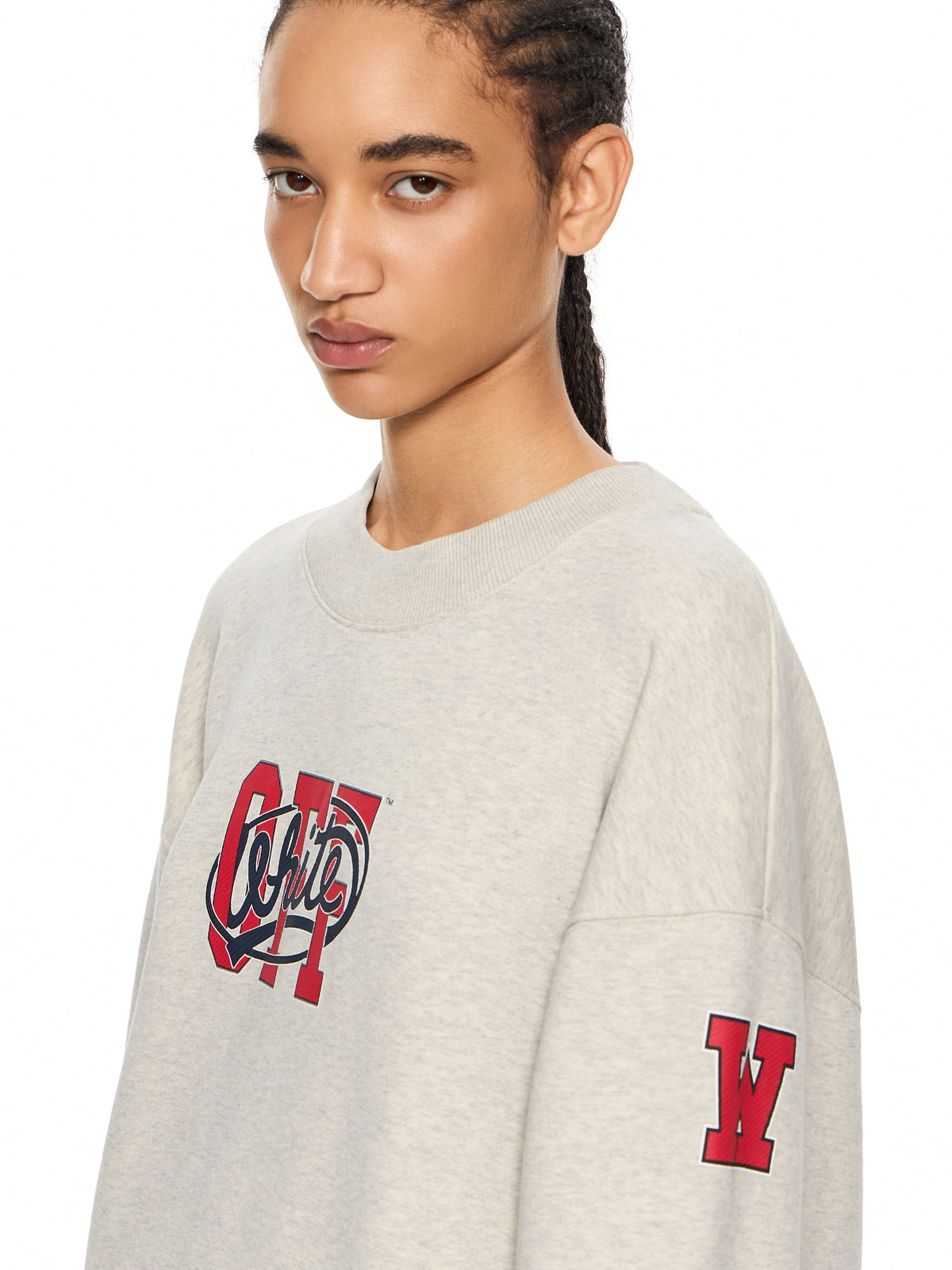 OFF-WHITE OFF COLLEGE OVERSIZED CREWNECK GREY MELANGE HIGH RISK RED — vista 5