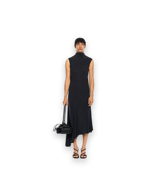 OFF-WHITE CUPRO RIB METEOR ASYMMETRIC DRESS BLACK-BLACK