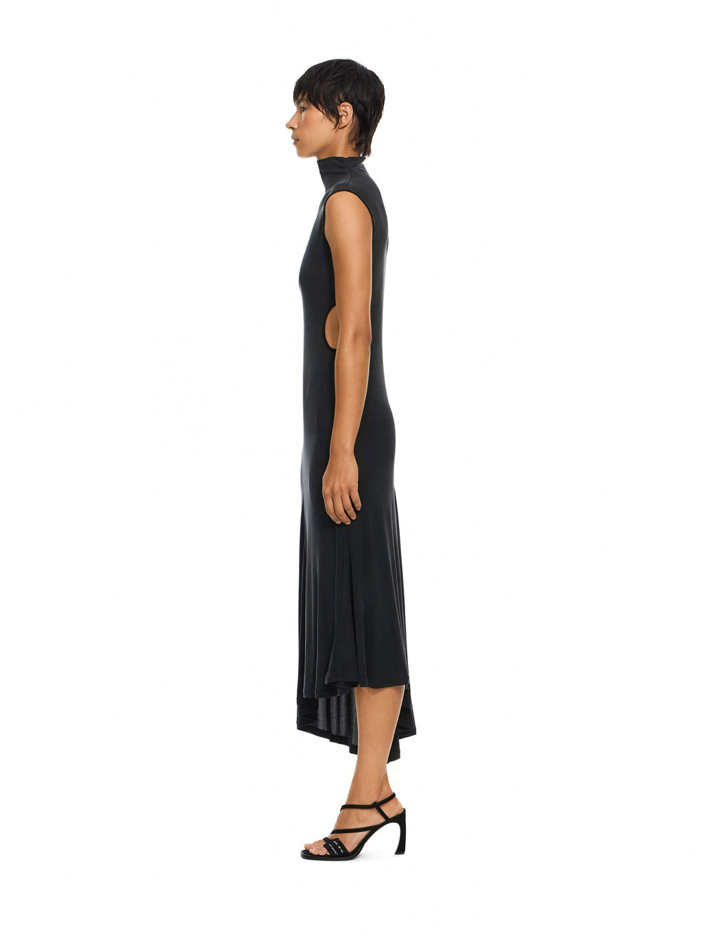 OFF-WHITE CUPRO RIB METEOR ASYMMETRIC DRESS BLACK-BLACK — vista 3