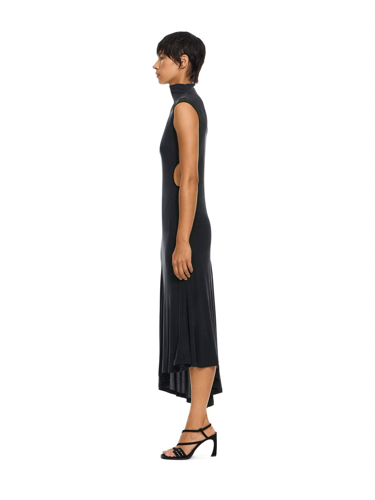 OFF-WHITE CUPRO RIB METEOR ASYMMETRIC DRESS BLACK-BLACK — vista 3