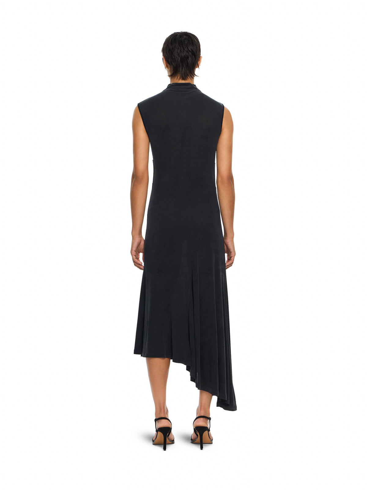 OFF-WHITE CUPRO RIB METEOR ASYMMETRIC DRESS BLACK-BLACK — vista 4