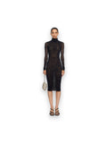 OFF-WHITE PAISLEY FLOCK MOCK-NECK MIDI DRESS DARK SAPPHIRE DARK SAPPHIRE