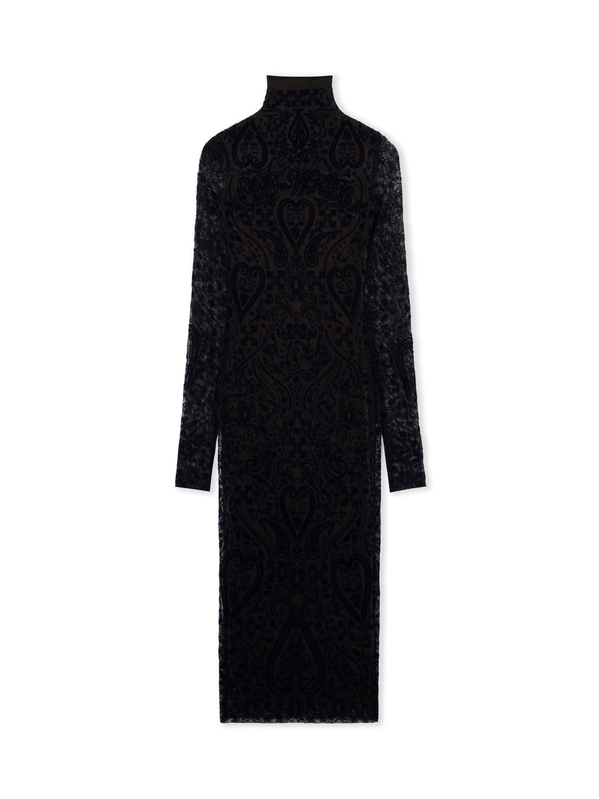 OFF-WHITE PAISLEY FLOCK MOCK-NECK MIDI DRESS DARK SAPPHIRE DARK SAPPHIRE — vista 2