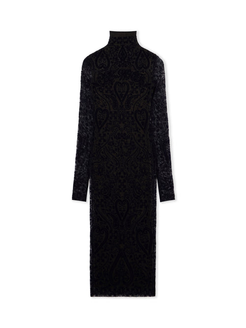 OFF-WHITE PAISLEY FLOCK MOCK-NECK MIDI DRESS DARK SAPPHIRE DARK SAPPHIRE — vista 2