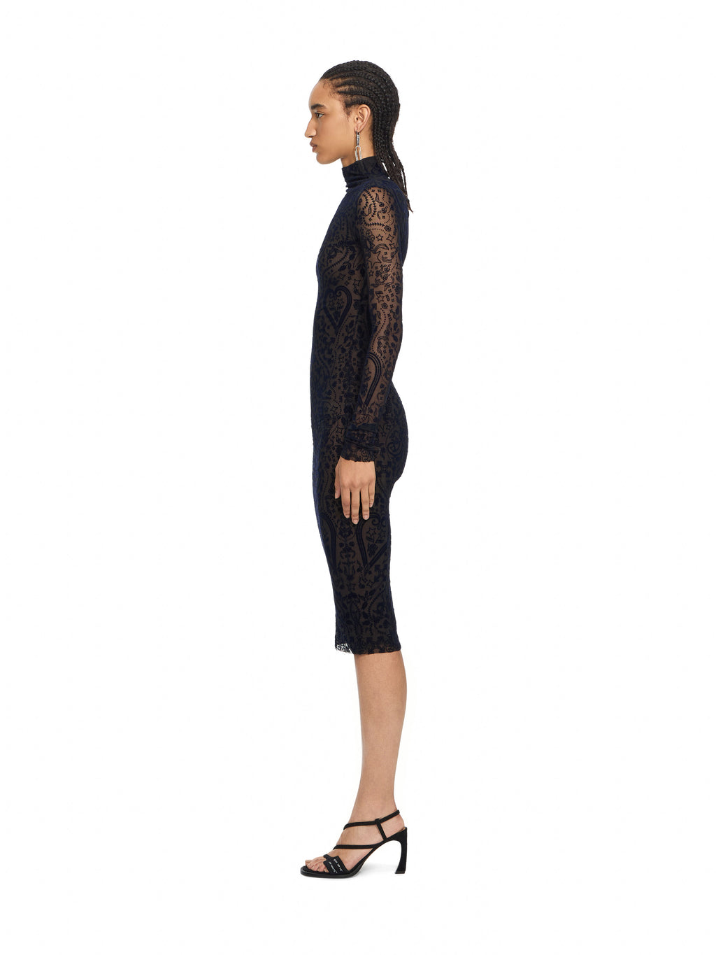OFF-WHITE PAISLEY FLOCK MOCK-NECK MIDI DRESS DARK SAPPHIRE DARK SAPPHIRE — vista 3