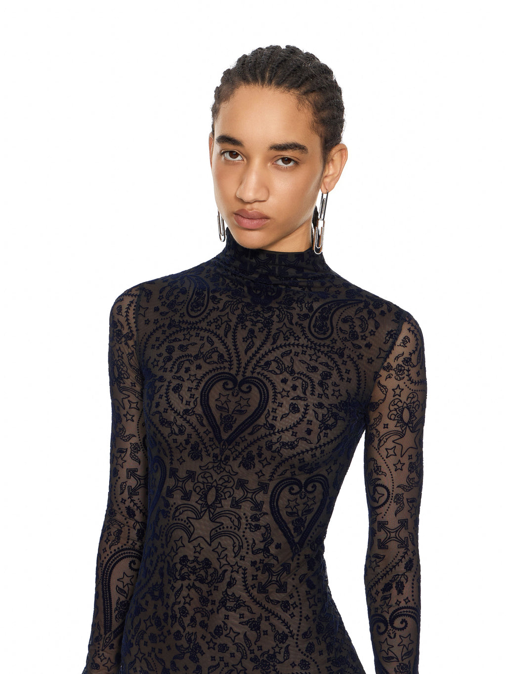 OFF-WHITE PAISLEY FLOCK MOCK-NECK MIDI DRESS DARK SAPPHIRE DARK SAPPHIRE — vista 5