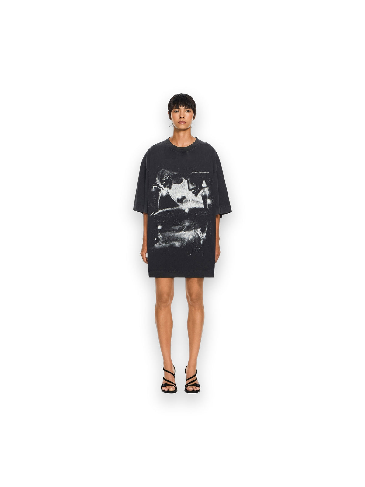 OFF-WHITE DREAMING NARCISO T-SHIRT DRESS FADE OUT BLACK WHITE