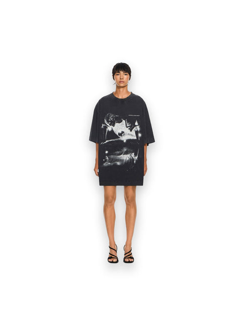 OFF-WHITE DREAMING NARCISO T-SHIRT DRESS FADE OUT BLACK WHITE