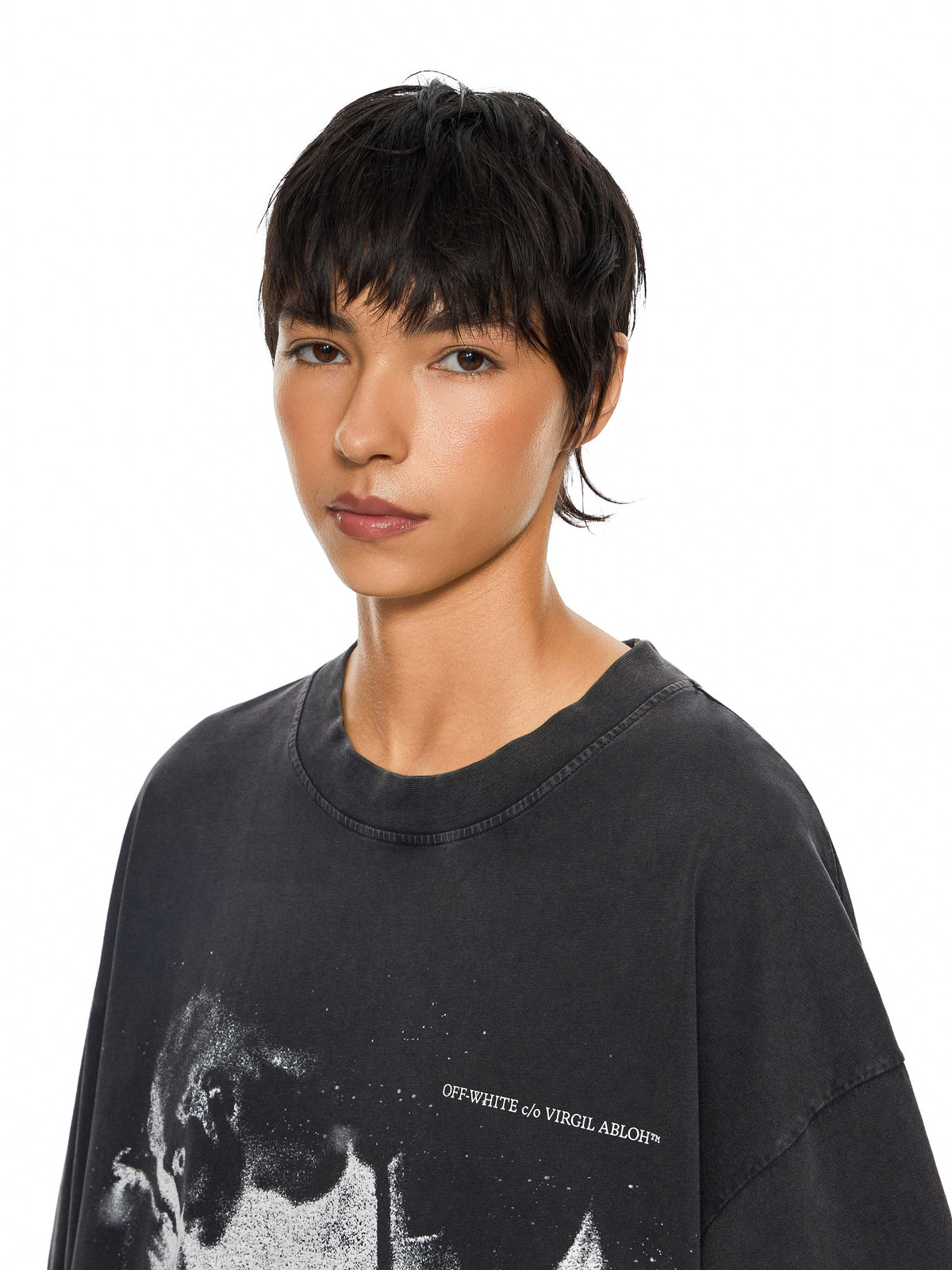 OFF-WHITE DREAMING NARCISO T-SHIRT DRESS FADE OUT BLACK WHITE — vista 5