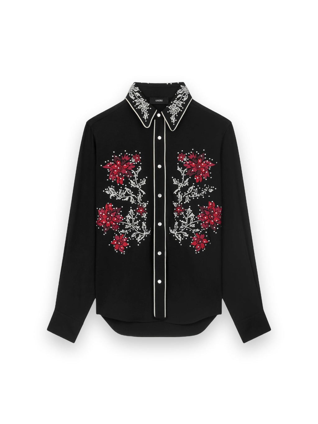 AMIRI EMBELLISHED FLOWERS LONG SLEEVE SHIRT BLACK