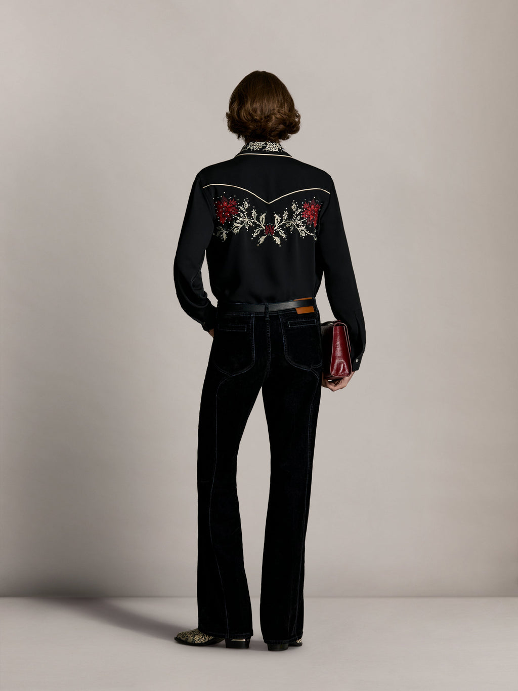 AMIRI EMBELLISHED FLOWERS LONG SLEEVE SHIRT BLACK — vista 3