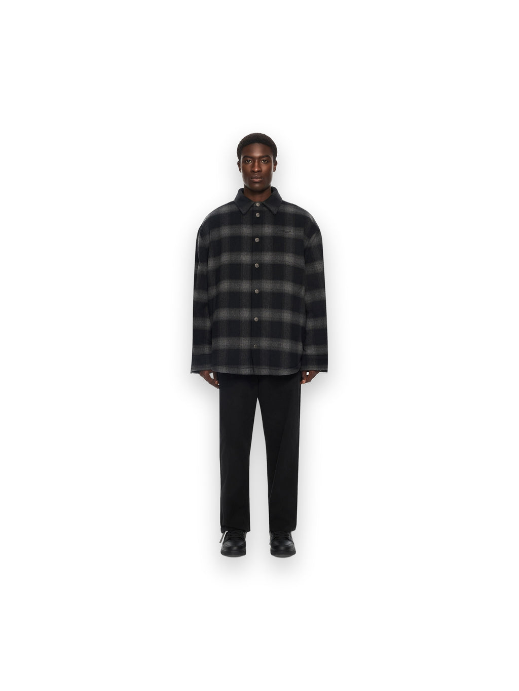 OFF-WHITE FLANNEL WOOL PADDED OVERSHIRT COAT BLACK