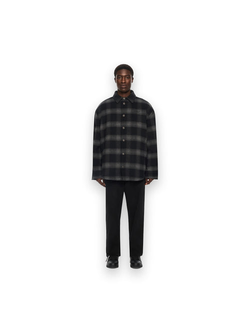 OFF-WHITE FLANNEL WOOL PADDED OVERSHIRT COAT BLACK