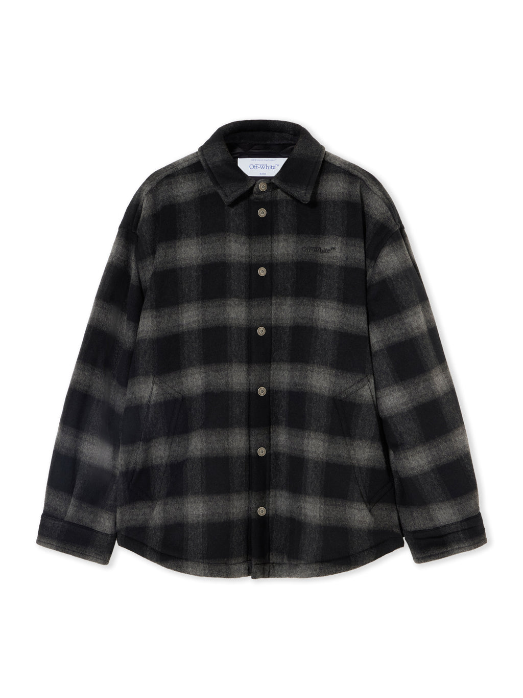 OFF-WHITE FLANNEL WOOL PADDED OVERSHIRT COAT BLACK — vista 2