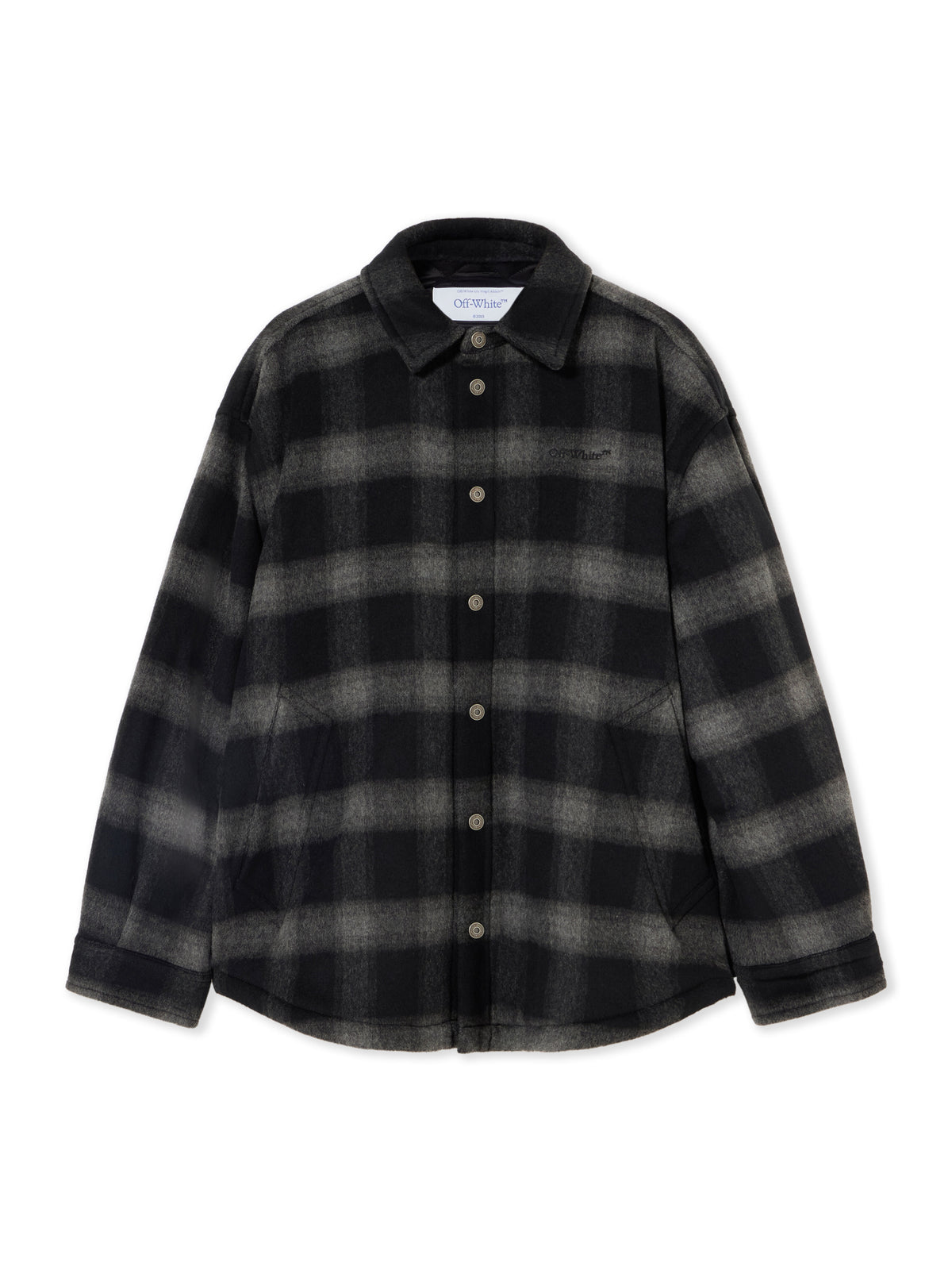 OFF-WHITE FLANNEL WOOL PADDED OVERSHIRT COAT BLACK — vista 2