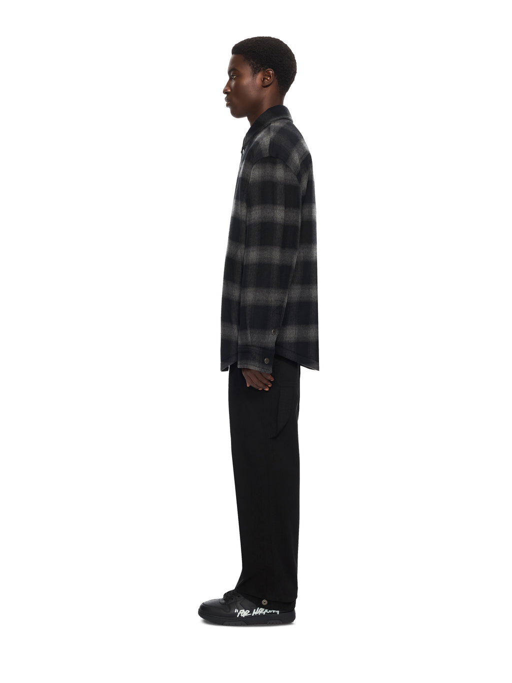 OFF-WHITE FLANNEL WOOL PADDED OVERSHIRT COAT BLACK — vista 3