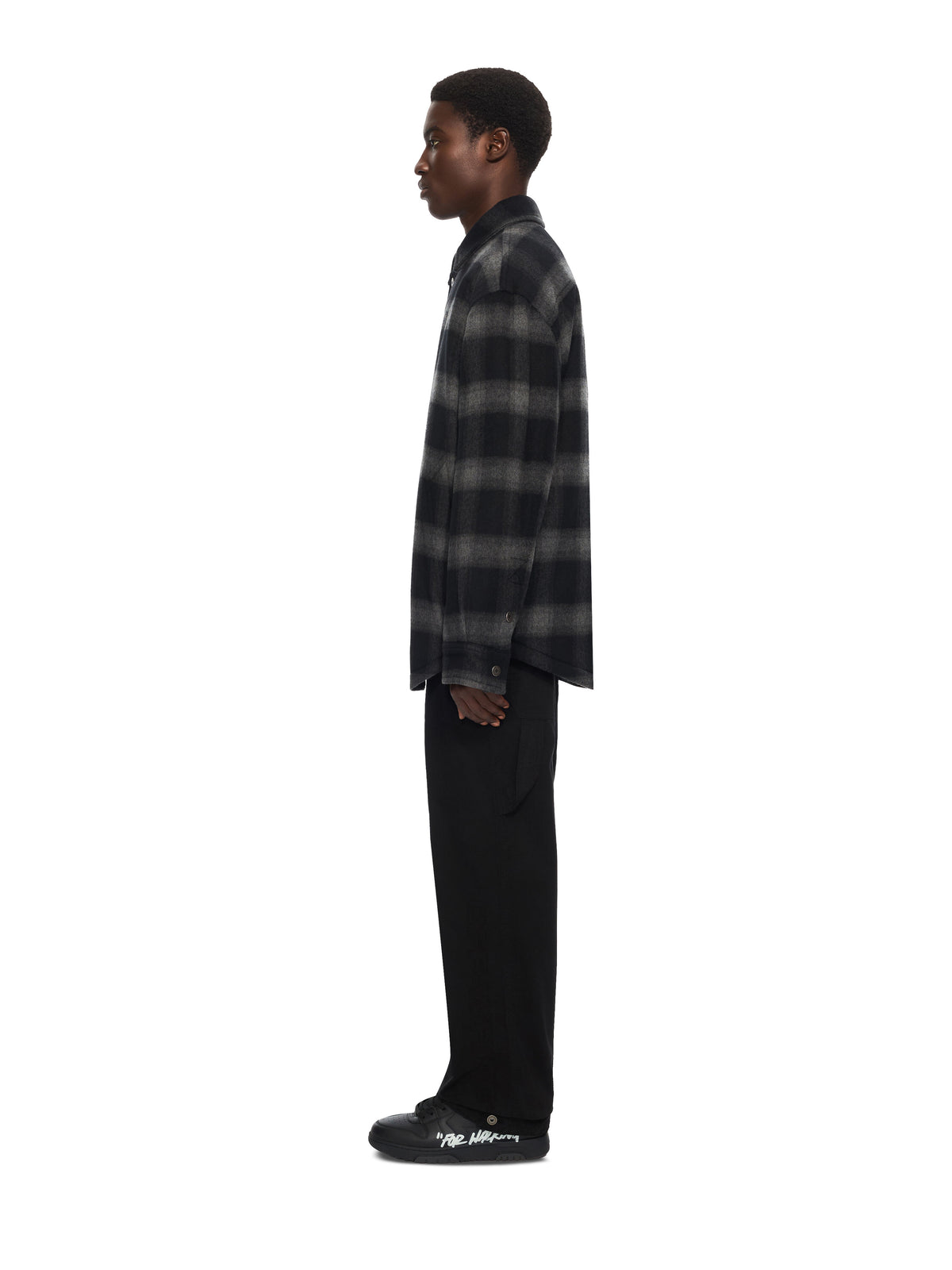 OFF-WHITE FLANNEL WOOL PADDED OVERSHIRT COAT BLACK — vista 3