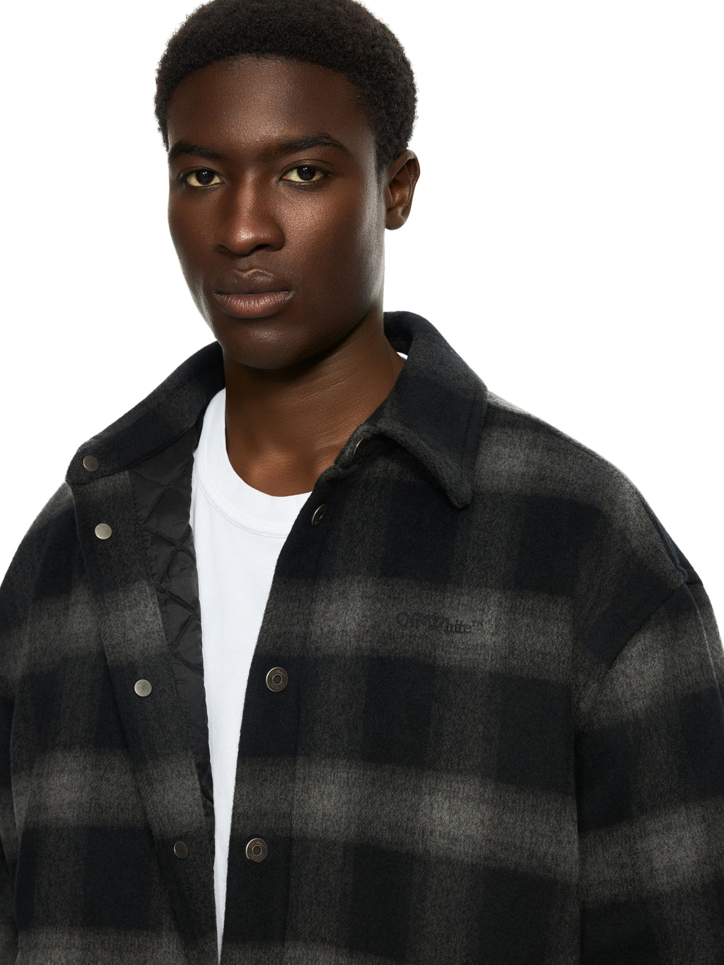 OFF-WHITE FLANNEL WOOL PADDED OVERSHIRT COAT BLACK — vista 5