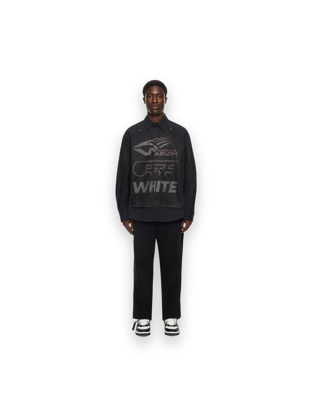OFF-WHITE RACING STAFF MESH OVERSHIRT BLACK