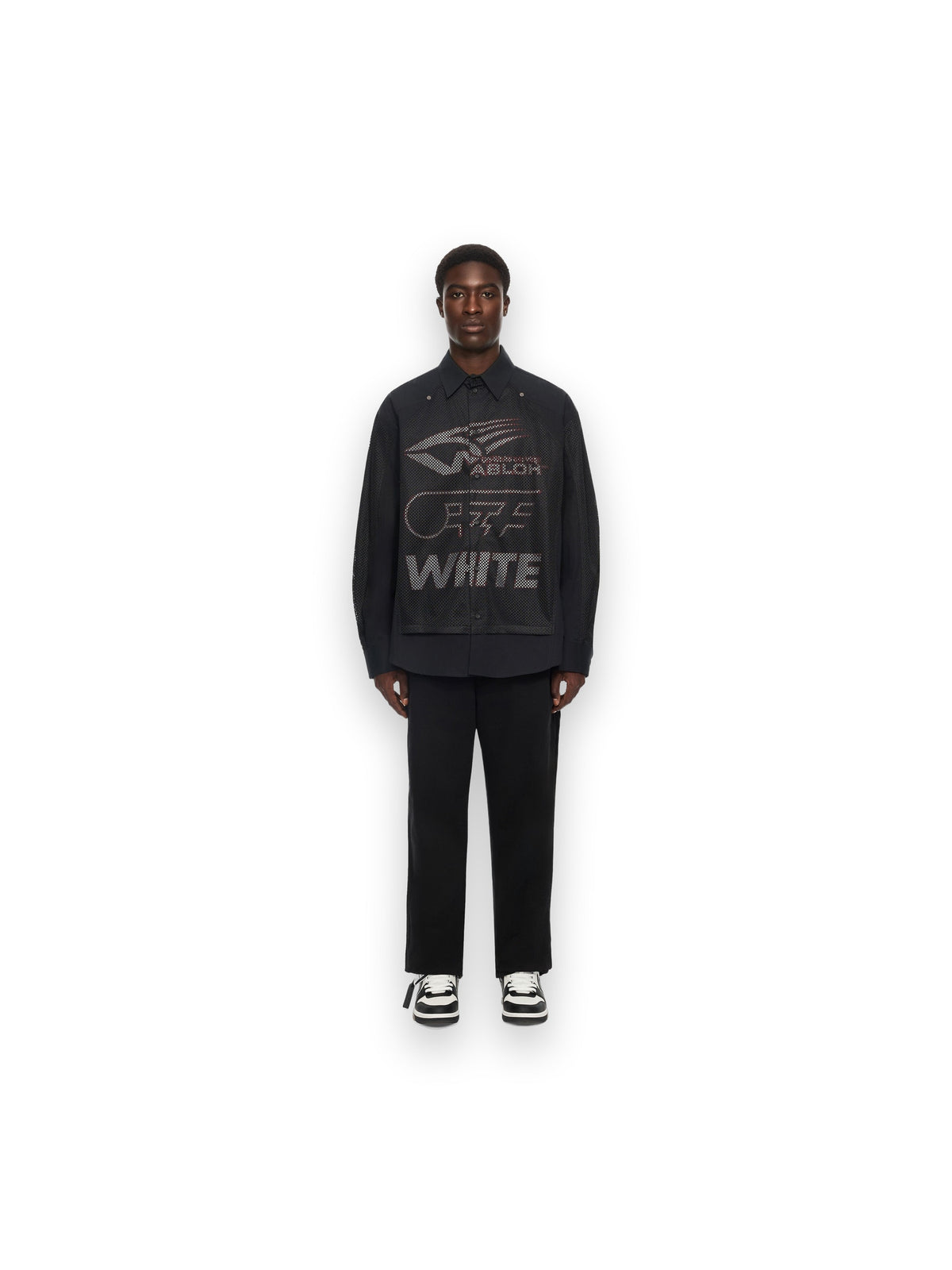 OFF-WHITE RACING STAFF MESH OVERSHIRT BLACK