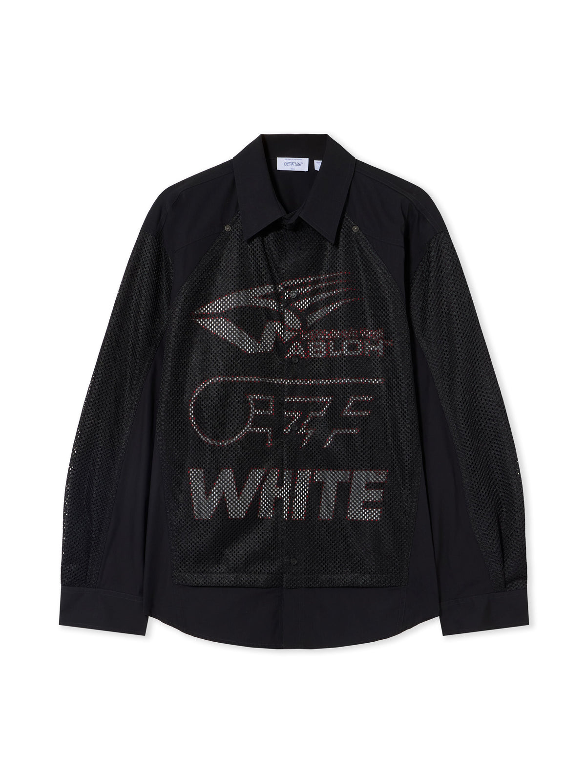 OFF-WHITE RACING STAFF MESH OVERSHIRT BLACK — vista 2