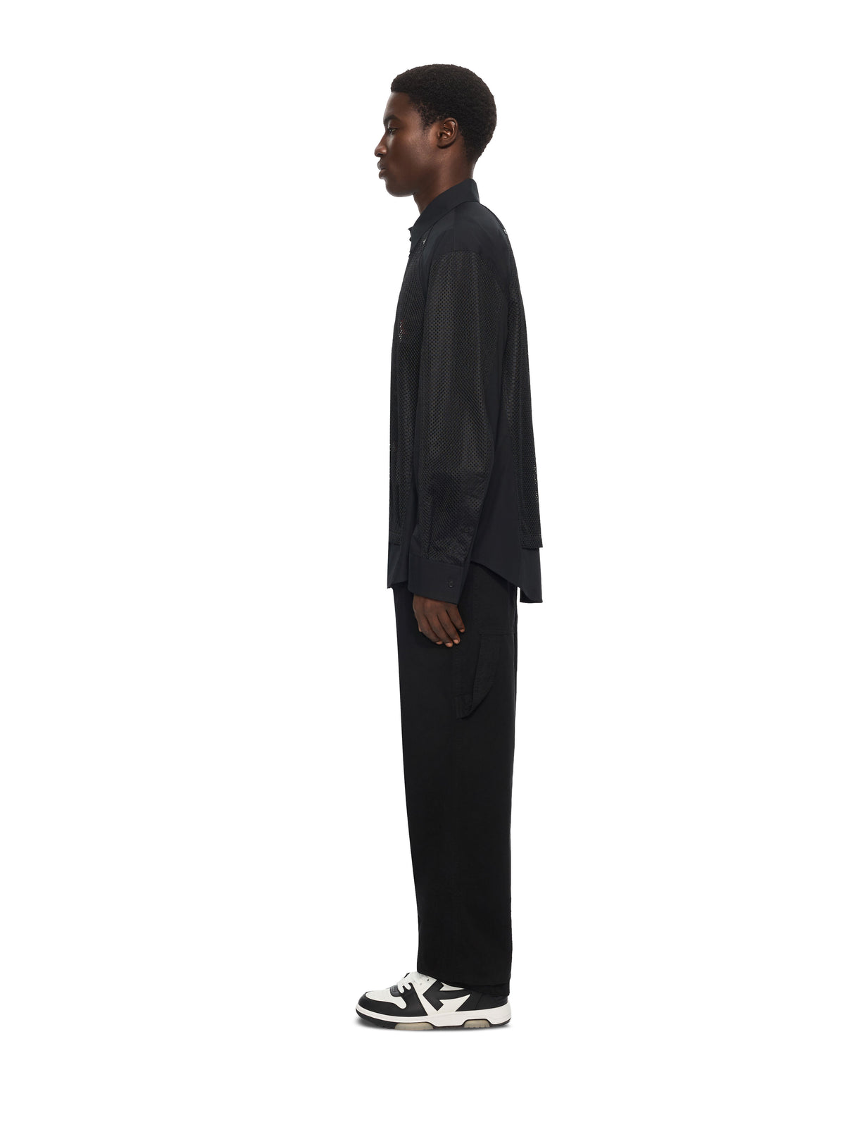 OFF-WHITE RACING STAFF MESH OVERSHIRT BLACK — vista 3