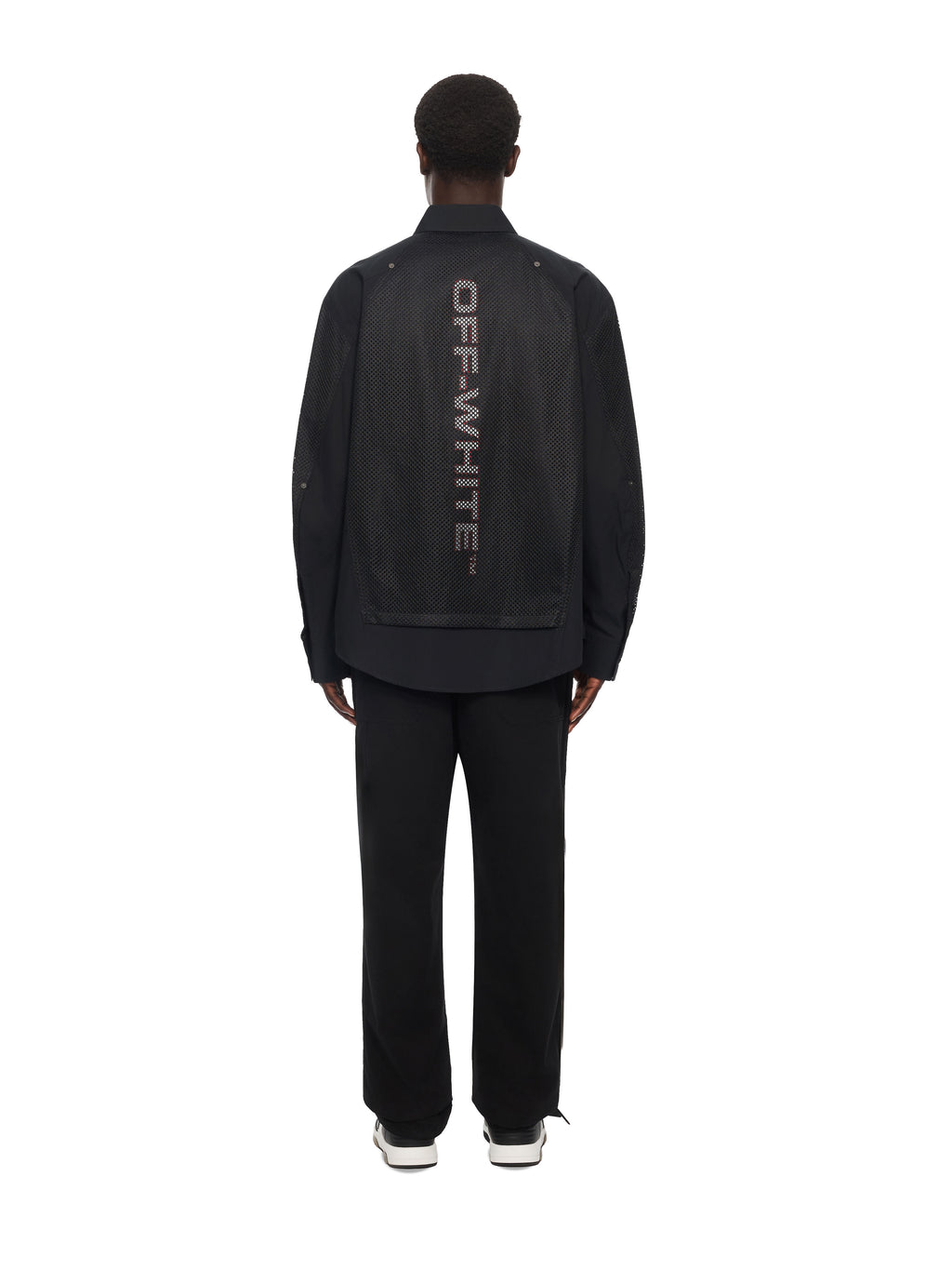 OFF-WHITE RACING STAFF MESH OVERSHIRT BLACK — vista 4